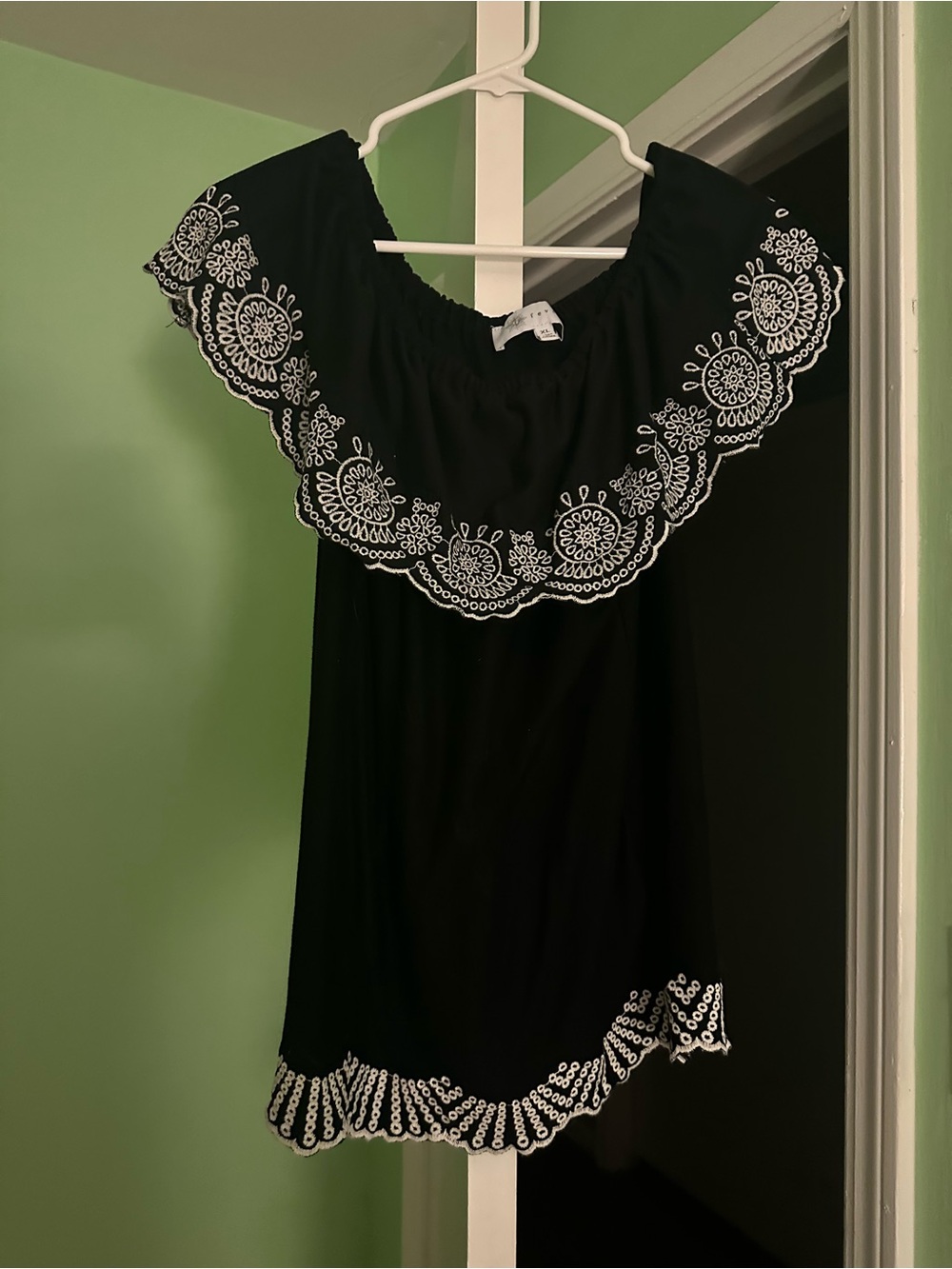 Marshalls Black Off-Shoulder Tunic with White Embroidery